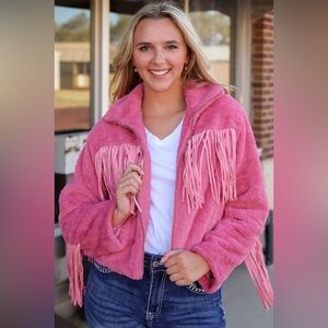 Fringe Detail Zip-Up Jacket